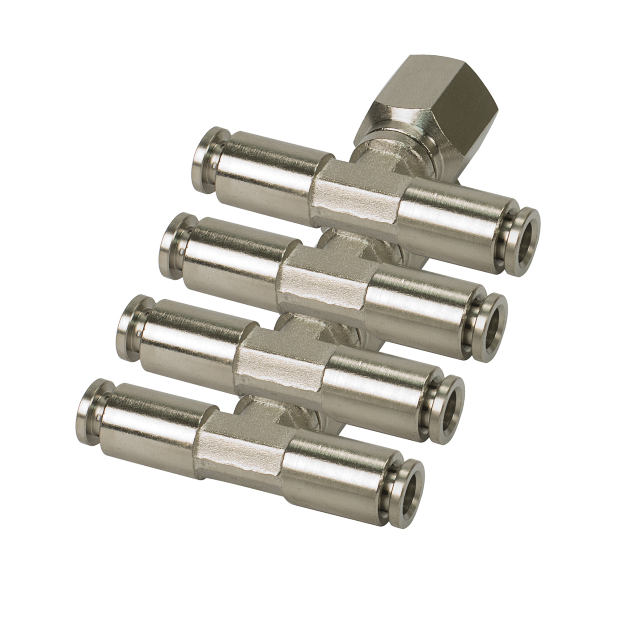 Viair Swivel Push-to-Connect T Fitting - 1/4in. NPT, Nickel-Plated Brass, Model# 11432